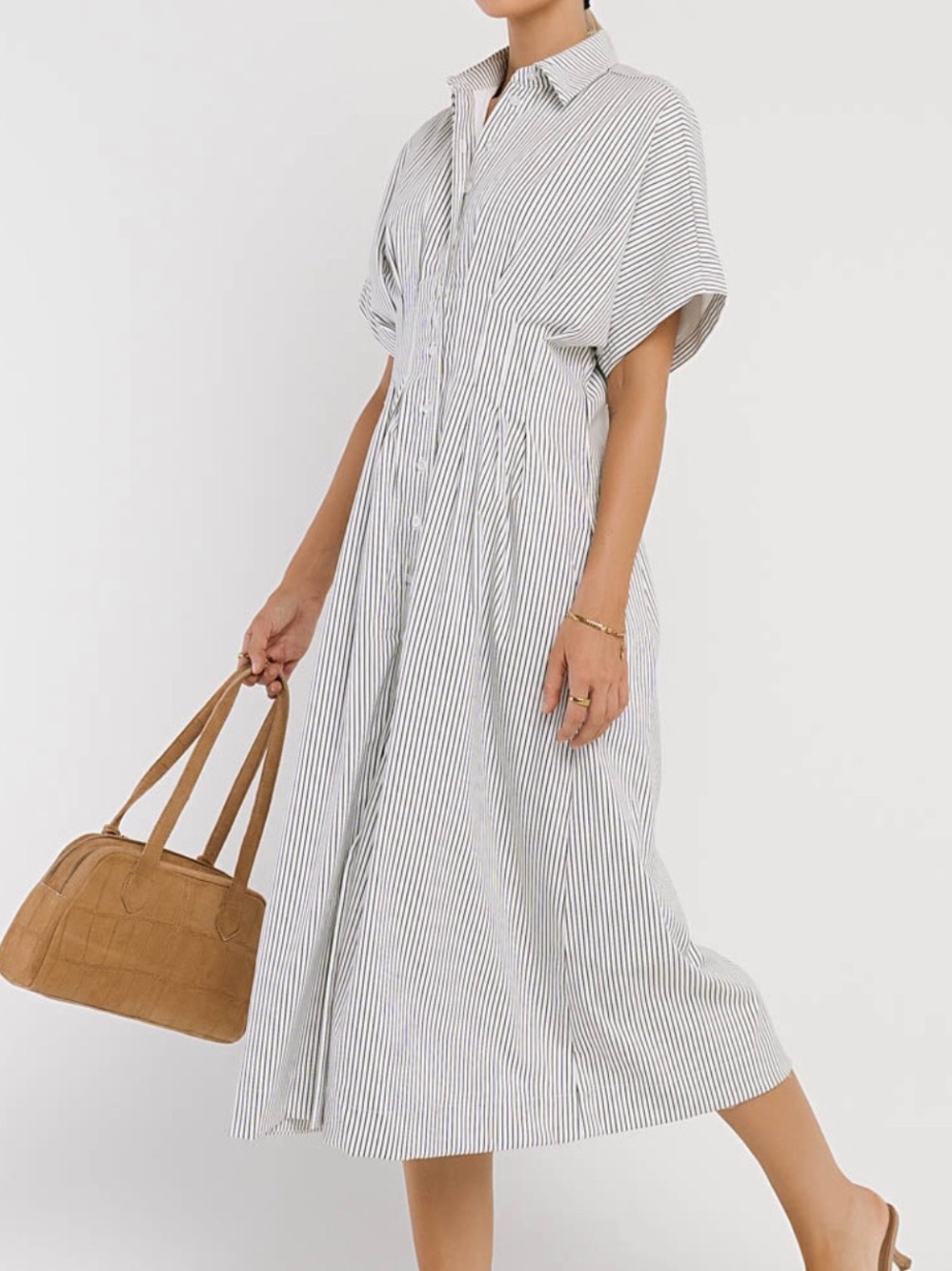 bohme Striped Maxi Shirt Dress in White and Gray